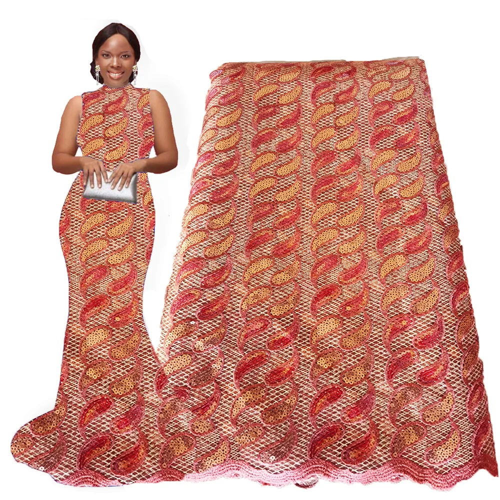 

Baby Pink Sequence Nigerian Lace Fabrics High Quality Lace Embroidery Lace Fabric for African Aso Ebi Wedding Party Dresses