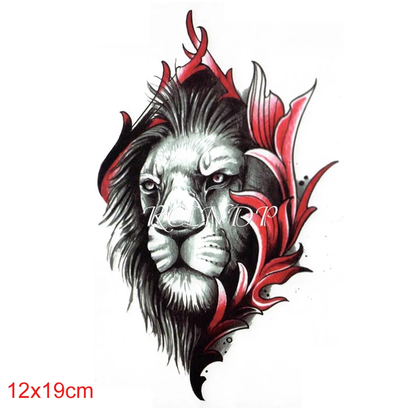 Водостойкая временная татуировка-наклейка Лев животные красный цветок