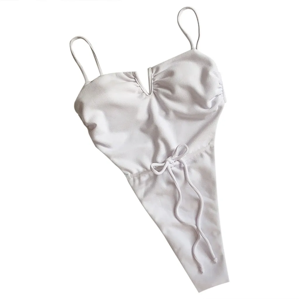 Сдельный купальник 2020 женский сексуальный цельный Одноцветный бикини слинг