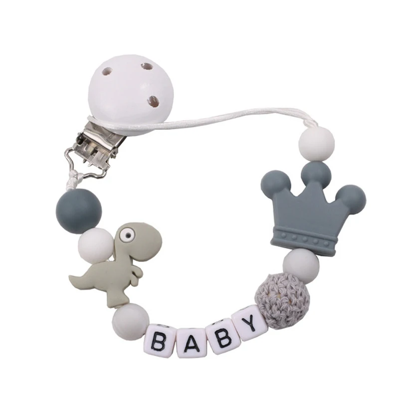 Cadena de chupete con Clip para chupete, mordedor anticadena de dinosaurio peque&ntilde;o de silicona, cadena de chupete, productos para beb&eacute;s, Kawai con personalidad-0
