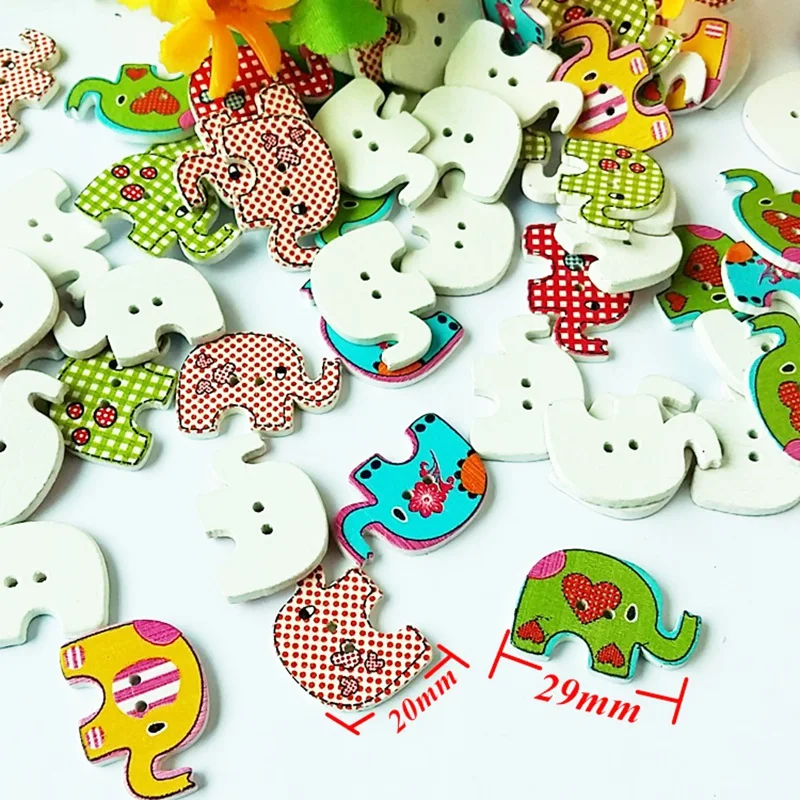 50 шт. 20*29 мм декоративные пуговицы смешанный деревянный с рисунком слонов 2