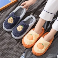 winter home furry slippers indoor house platform cotton shoes non slip comfortable fur lined slides women cute fruit slippers