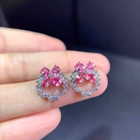 elegant lovely clover annulus natural pink sapphire stud earrings natural gemstone earrings 925 silver girl party gift jewelry