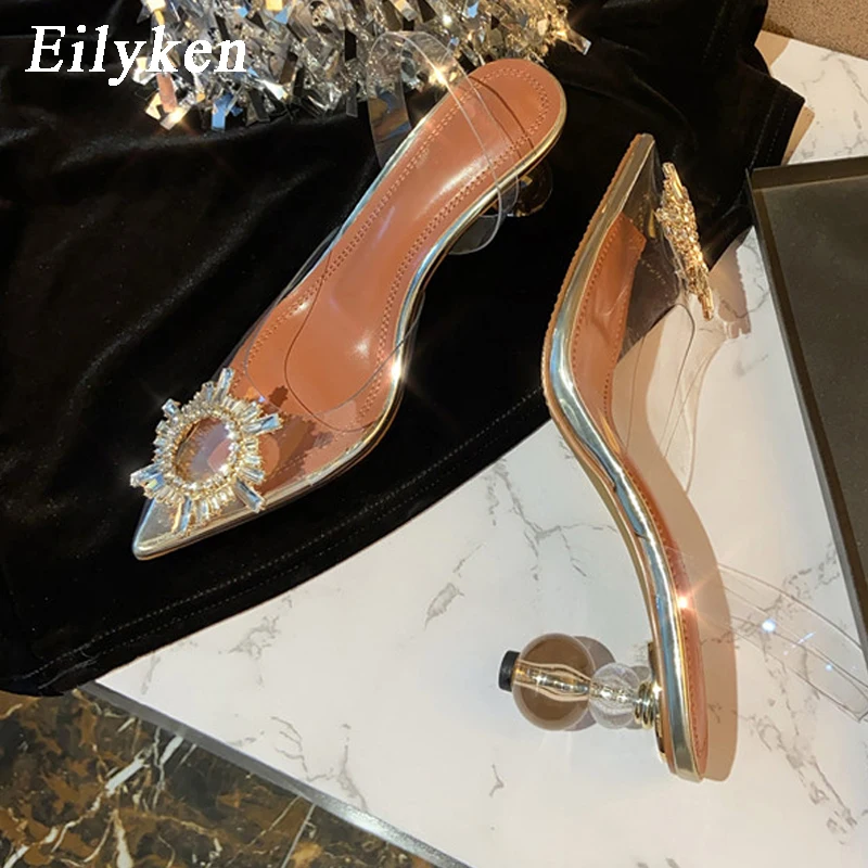Eilyken/модные туфли лодочки на необычном каблуке с кристаллами из ПВХ прозрачные со