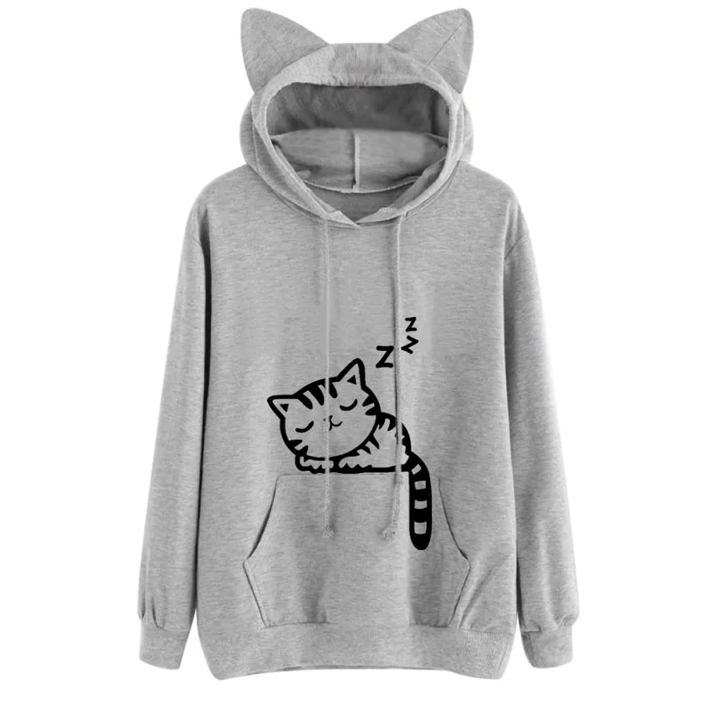 Женская толстовка с капюшоном в стиле Харадзюку милый мультяшный кот ольчжан
