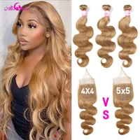 ali coco honey blonde body wave with 5x5 closure 27 blonde brazilian body wave human hair bundle with closure 4x4 small knots