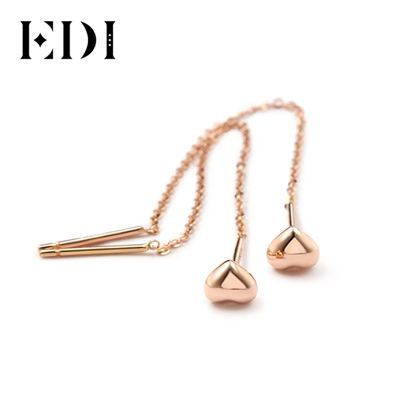 Серьги капельки EDI из натурального розового золота 18 К гладкие длинные серьги с