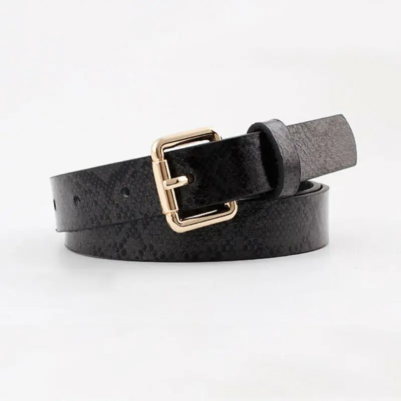 Ремень в стиле бохо Женский модный винтажный однотонный черный кожаный пояс с