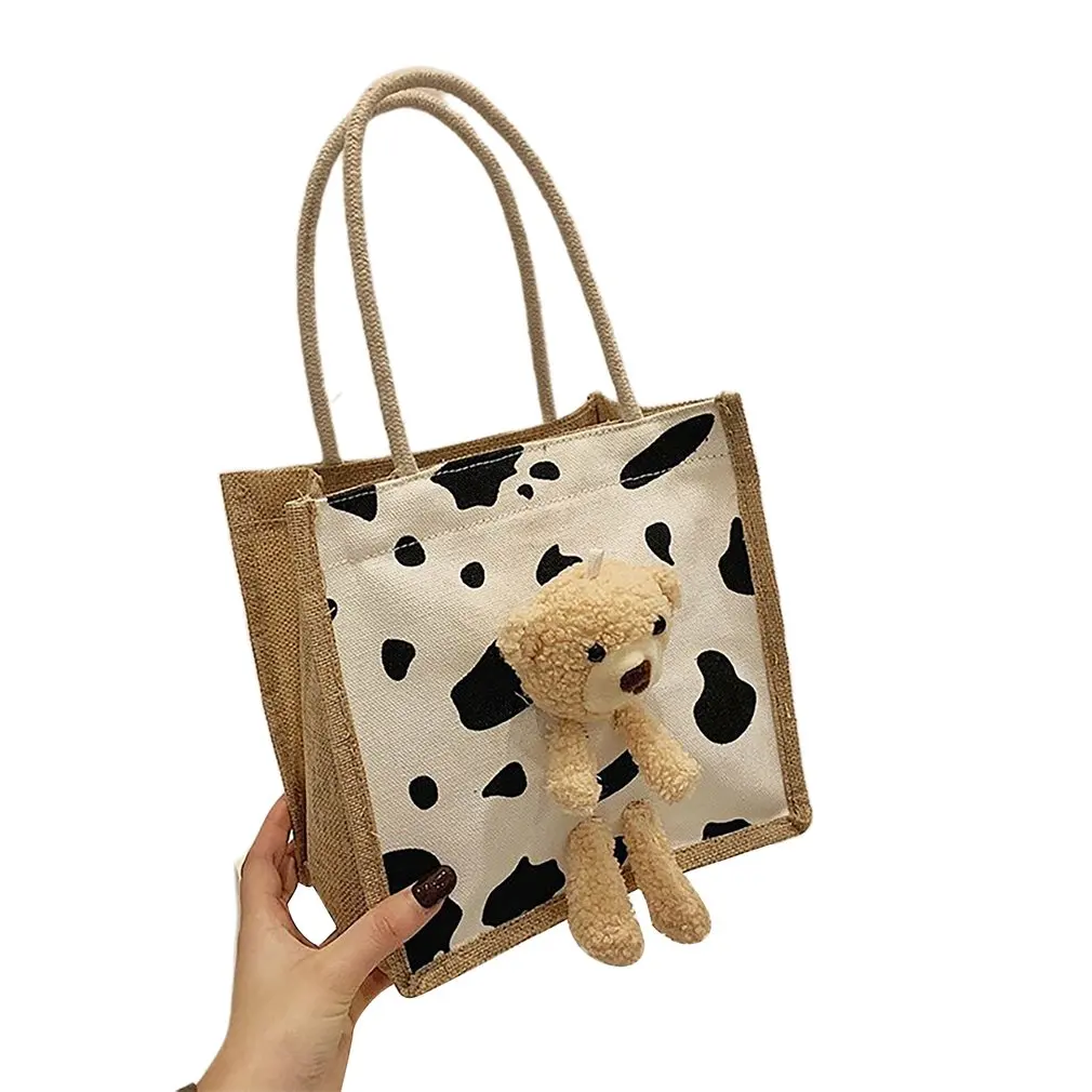 

Women Canvas Bag Shoulder Bag Simple Canvas Handbag Tote Large Capacity Embroidery Shopping Bag Cute Book Bags For Girls