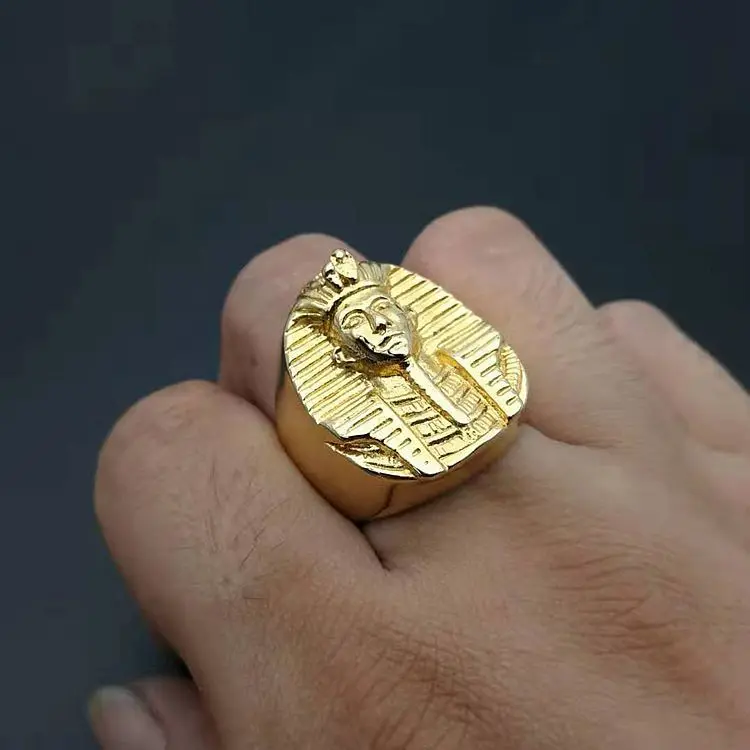 Хип хоп 316L из нержавеющей стали золотого цвета большие египетские кольца с