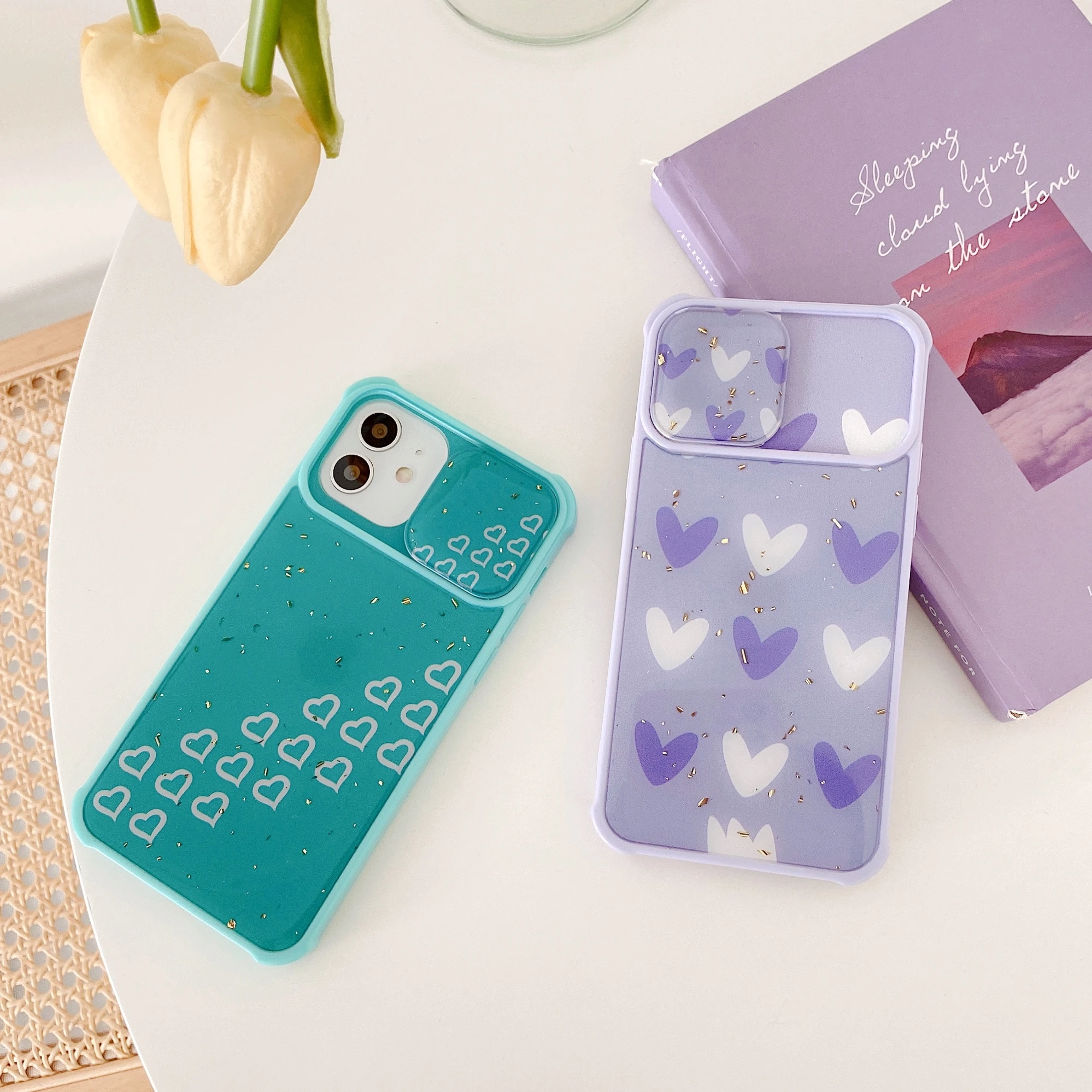 moskado TPU Epoxy Sliding Camera Cover Phone Case for iphone 11 Pro Max 13 12 X XR XS Max 7 8 Plus Dust-proof Mobile Phone Shell