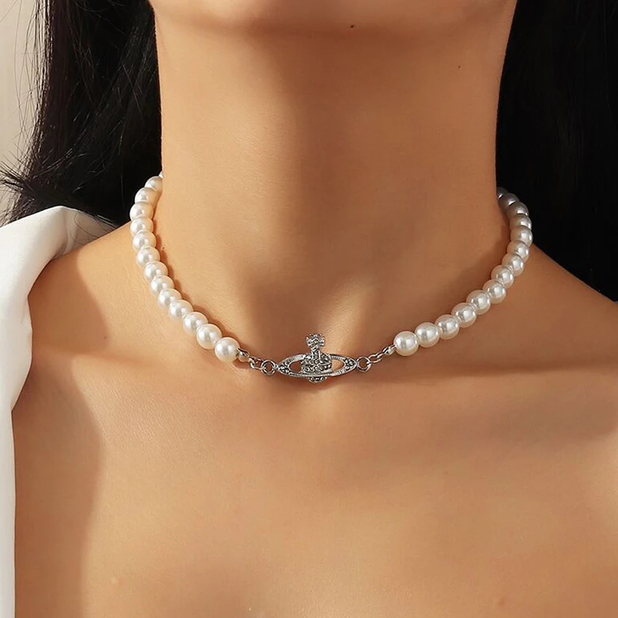 

2021 Vintage Korean Fashion Pearl Pendant Necklace Beads Crystal Cute Simplee Charm Aesthetic Girls Choker Birthday Gift Jewelry