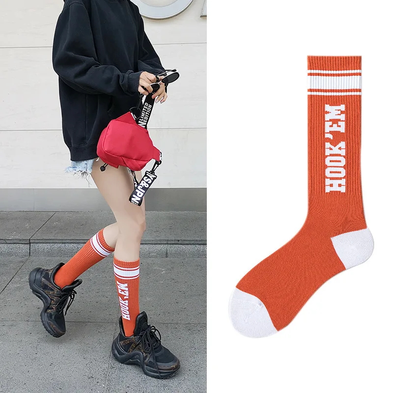 

Popular Net Red Calf Women Stockings Color Matching Houndstooth Female Knee Length Stockings Fashion Creative Bunching Socks