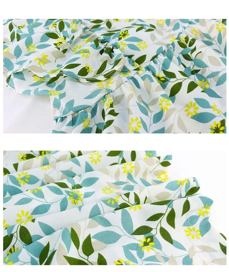 

XL-4XL Women Plus Size Summer Print Blouses Large Size Ruffles Leaves Print Beach Blouse Boho 2020 New Ladies Casual Green Tops