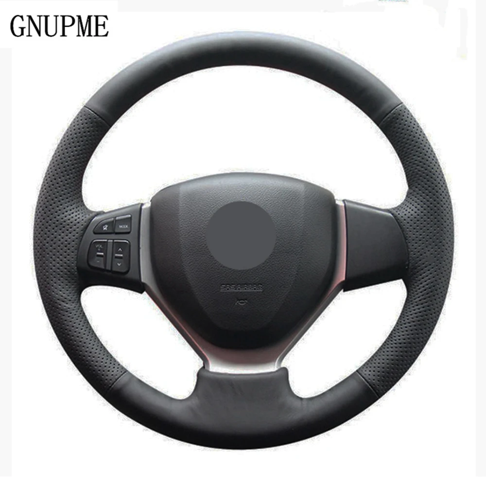 Рука сшитый черный натуральная кожа чехол рулевого колеса автомобиля для Suzuki