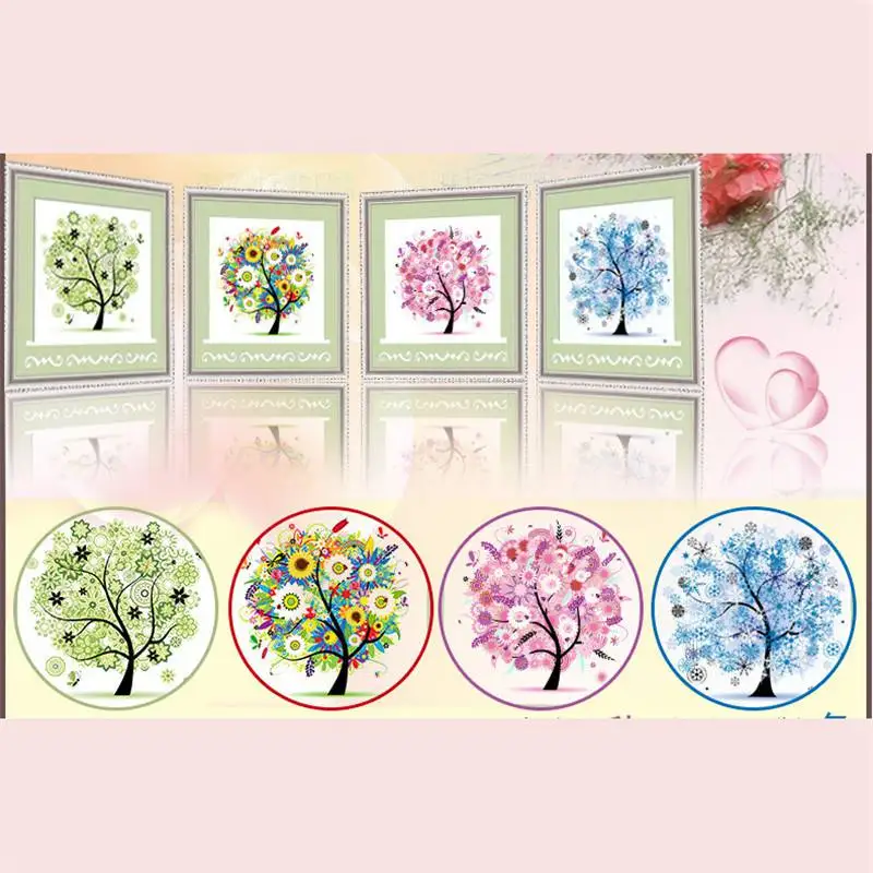 

Embroidery Set Four Season Tree Counted DIY Colorful Cross Stitch Kit Home Decor