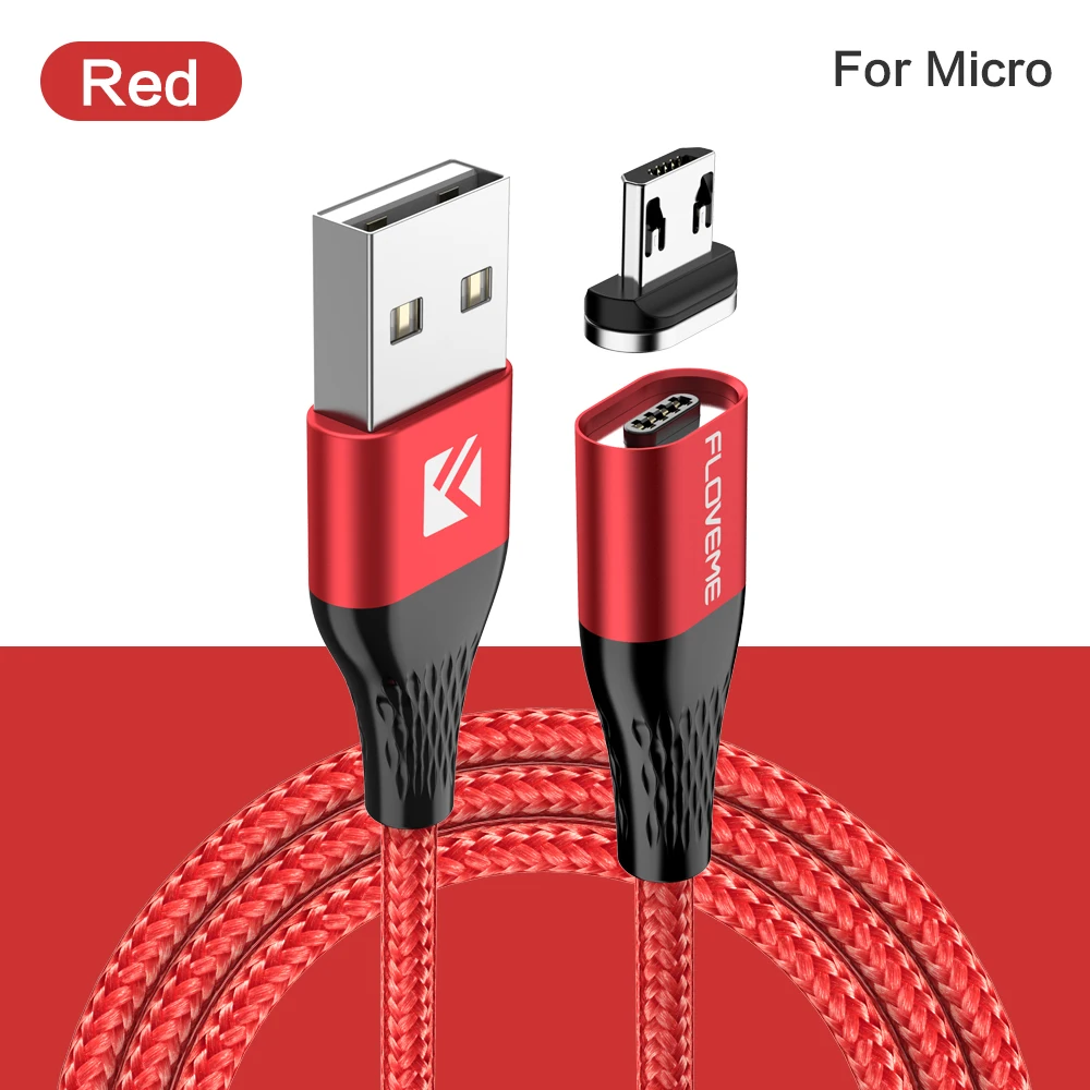 FLOVEME магнитный заряд зарядка для телефона 3 в 1 Магнитный кабель Micro usb type C осветительный кабель телефон Быстрая зарядка зарядное USB-C/type-C кабель для iPhone samsung магнитное зарядное устройство - Цвет: For Micro Red