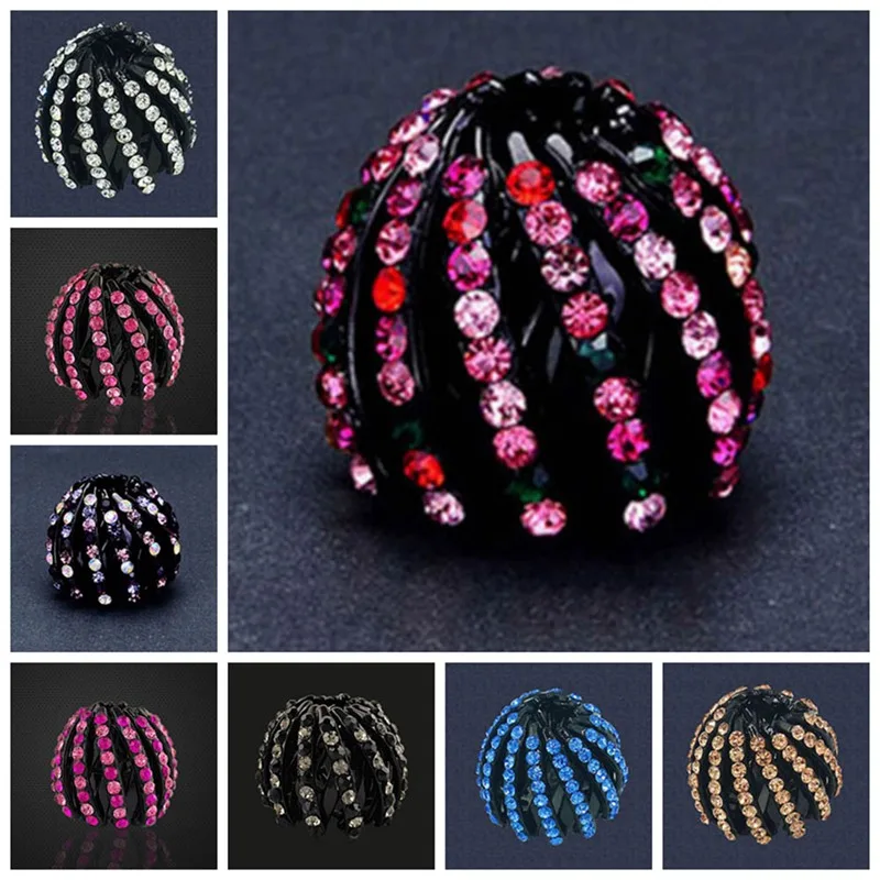 New Style Crystal Color Bird Nest Ponytail Holder Fair Crab Claw Clip Hairpin Rhinestone For Women Girls Headwear
