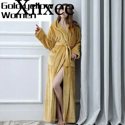 Парный сверхдлинный теплый Халат с капюшоном для женщин и мужчин зимний