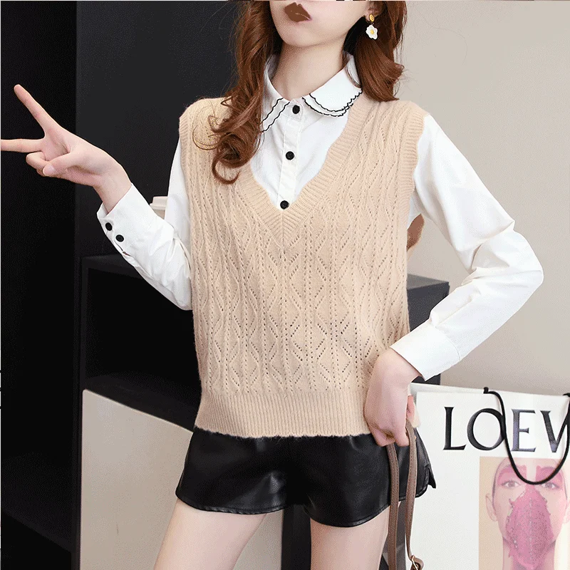

Vest sweater women 2021 spring and autumn fashion new V-neck sleeveless Korean loose retro pullover pure color sweater