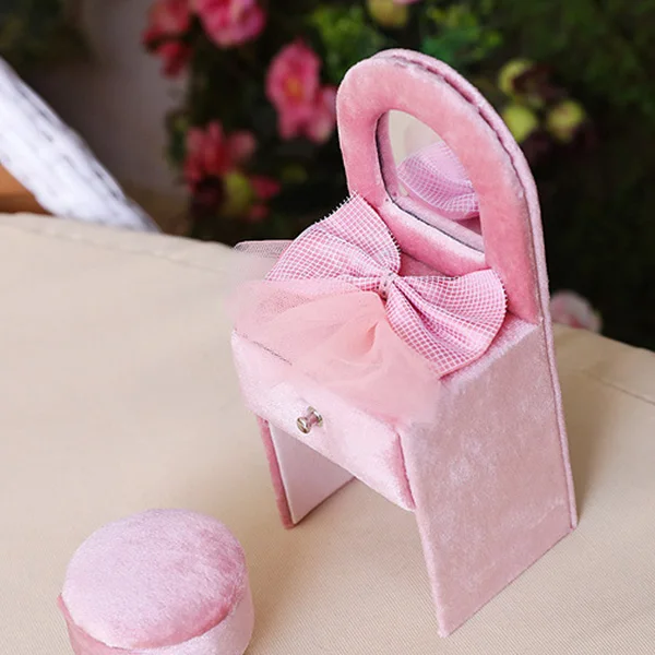 

Creative Pink Bowknot Sofa-Shaped Storage Box, Necklace, Ring, Jewelry Box, Travel Portable