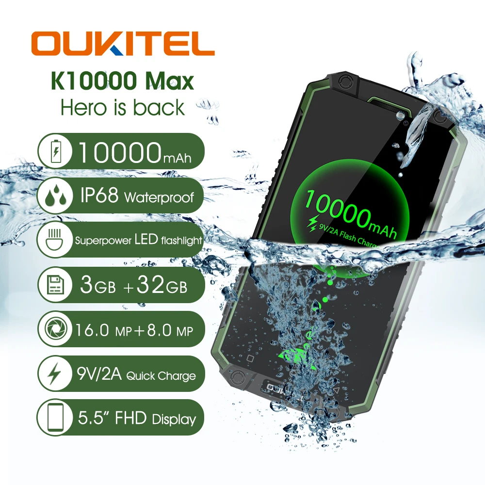 Oukitel K10000 Max IP68 водонепроницаемый пылезащитный противоударный мобильный телефон