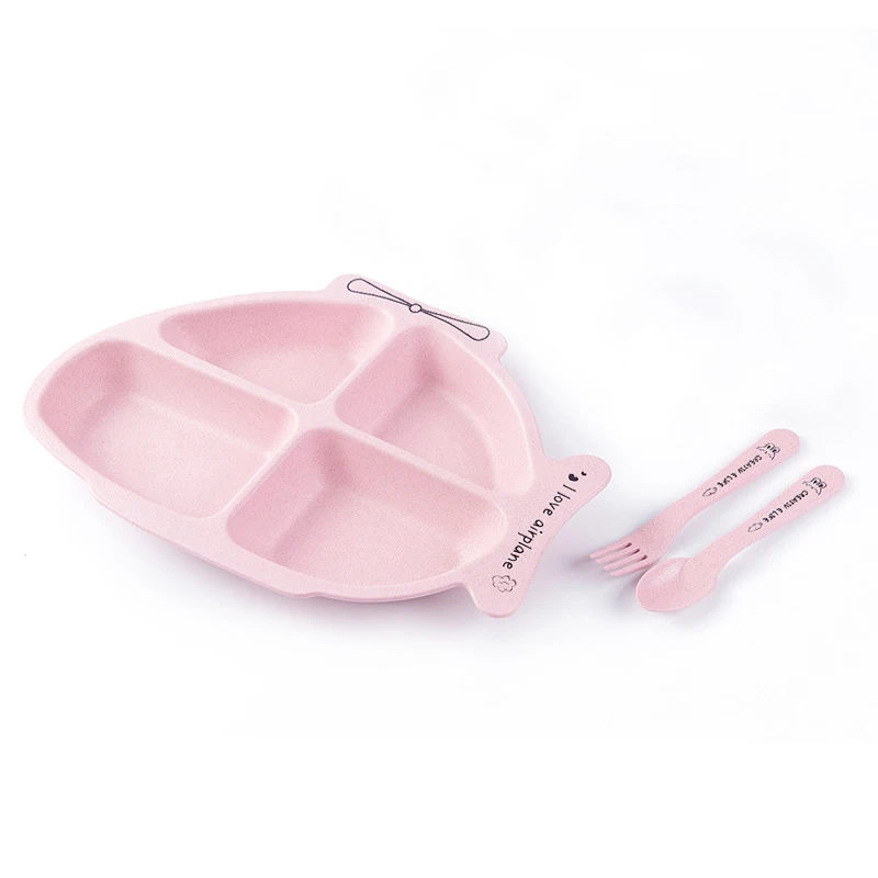 

Nordic Children Tableware Set Wheat Straw Airplane Shape Food Dishes Plates Fork Spoon Creative Dinner Plates for Child Baby
