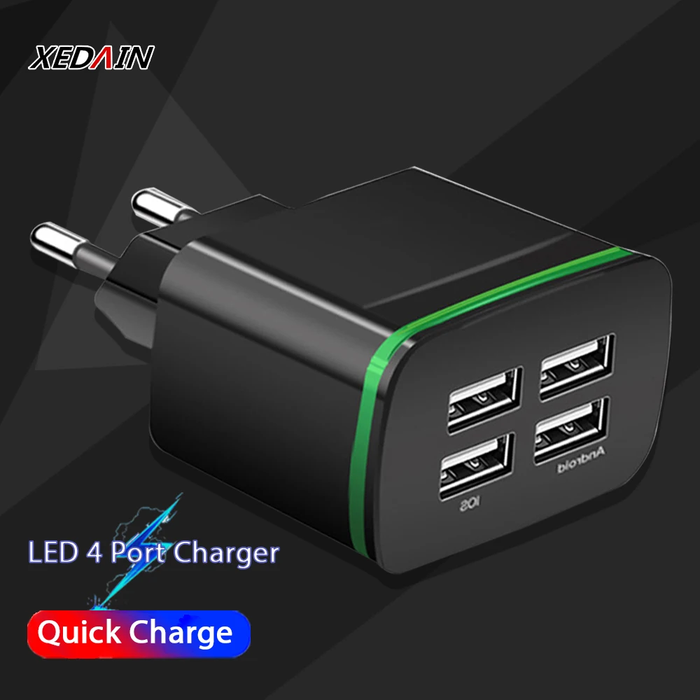 4 порта USB Универсальное быстрое настенное зарядное устройство штепсельная вилка