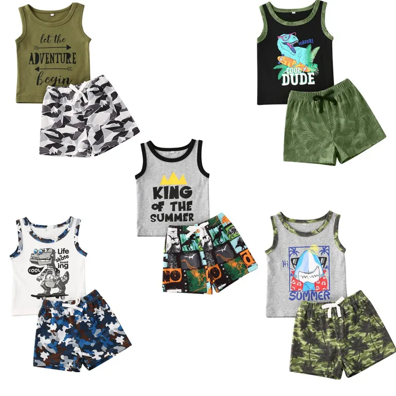 

Lioraitiin/Летняя одежда для маленьких мальчиков от 0 до 24 месяцев жилет с рисунком Топы + камуфляжные шорты, комплект из 2 предметов, одежда для ма...