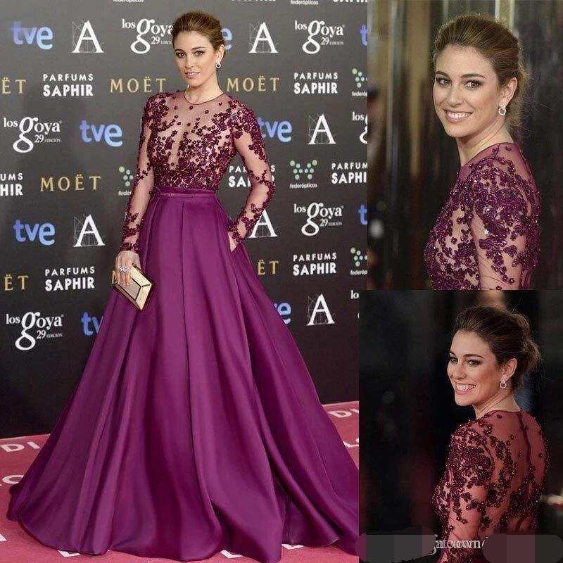 Элегантное вечернее платье знаменитости с длинным рукавом кружевное длинное