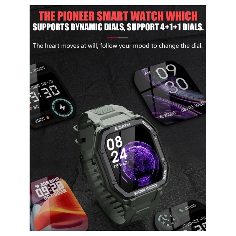 

C16 Smart Watch 1.69 Inch TFT 240X280 High-Definition Square Screen 3ATM Waterproof Bluetooth 5.0 Sports Watch