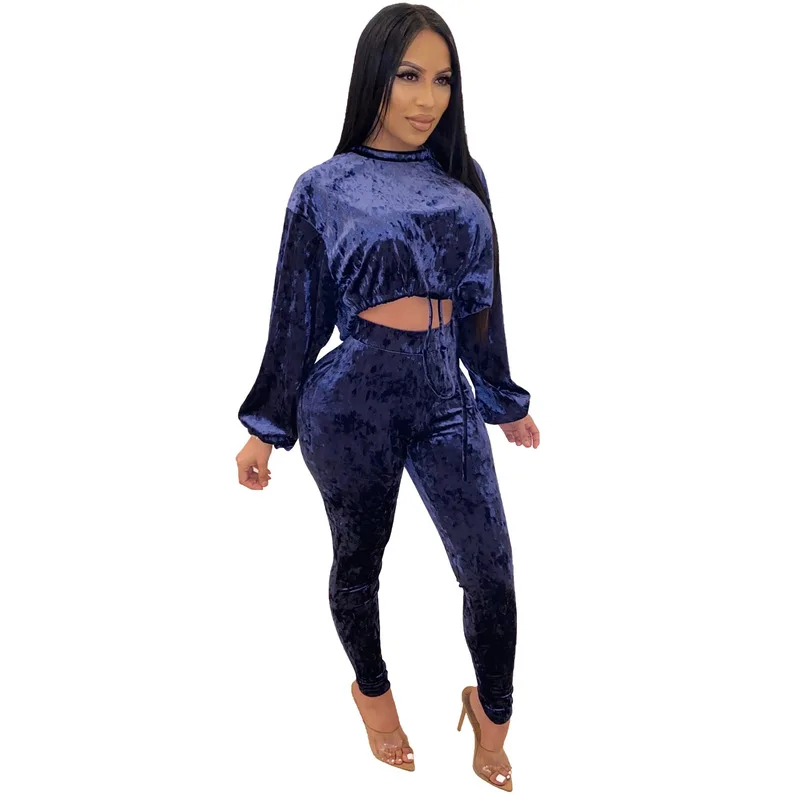 Бархатный однотонный комплект из двух предметов женский свитер с круглым