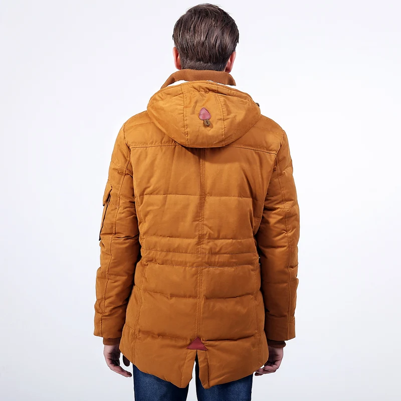 EU size Winter down jacket men's medium - long down coat khaki color hooded coat warm jacket fashion style high quality