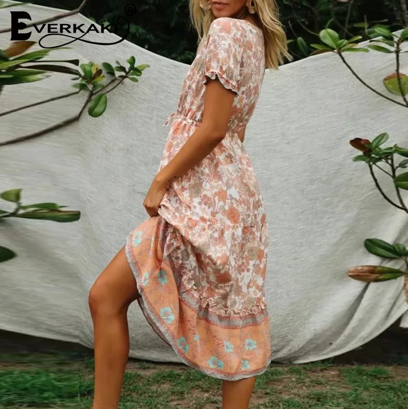 Женское длинное платье с кисточками Everkaki богемное Платье макси цветочным