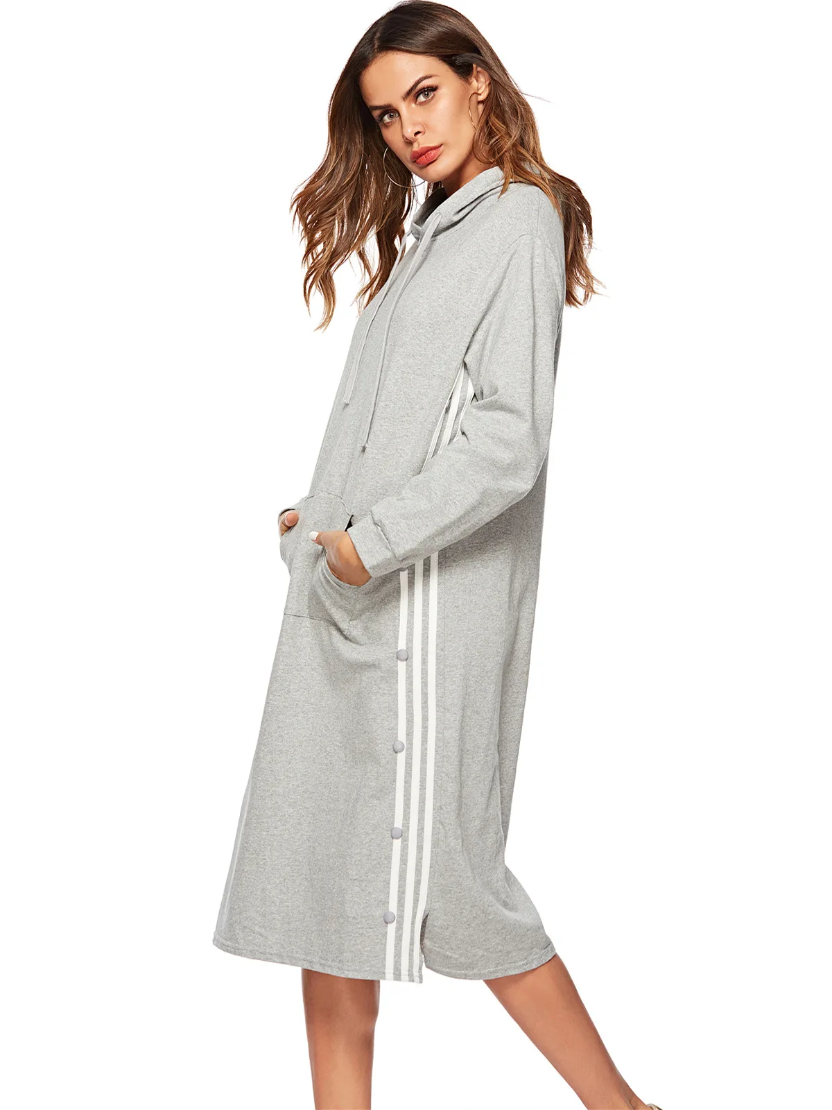 New 2019 Autumn Winter Long Hoodies Sweatshirts Women Fashion Hooded Striped Dress Pullover Top Hoodie Clothes WW18 | Женская одежда