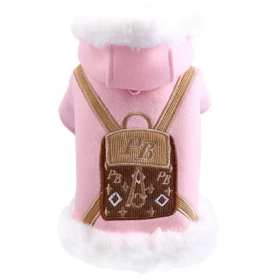 Pink Теплая зимняя одежда для собак, толстое пальто с капюшоном для маленьких собак, чихуахуа, мопса, одежда, два фута, костюм для домашних животных для маленьких и средних животных - Цвет: Pink