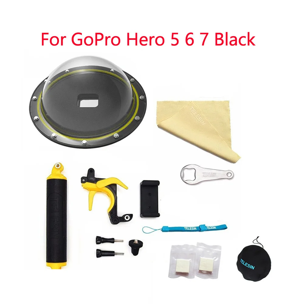 TELESIN 6 ''купол порт 30 м водонепроницаемый чехол Корпус для GoPro Hero 5 Black Hero 6 7 Hero 8 триггер купол крышка объектива аксессуары - Цвет: For 5 6 7 Black