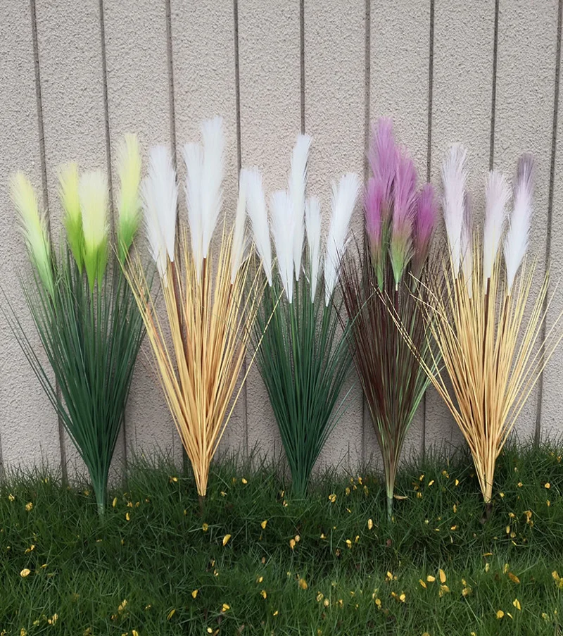 

90CM 5Fork Large Artificial Reed Grass Plants Tropical Plastic White Wedding Flower Material Office Home Decoration Accessories