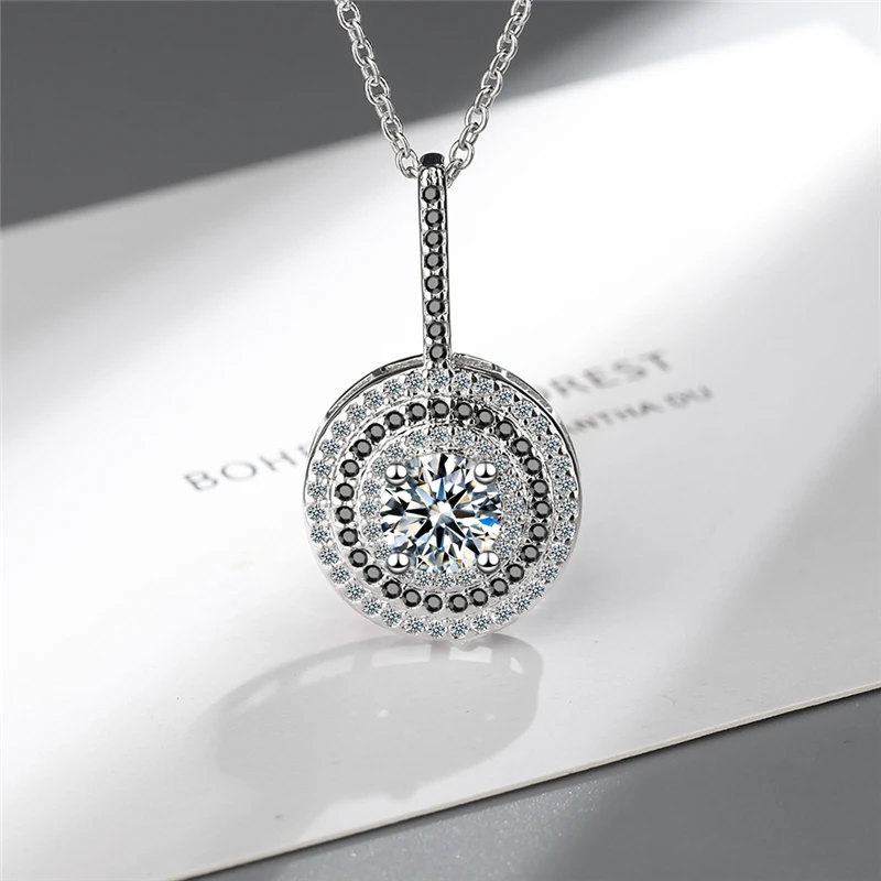 

2021 New Korean Crystal Trendy Silver Plated Slide Zircon Necklace Women Moissanite Jewelry Round Femme Necklaces&Pendants