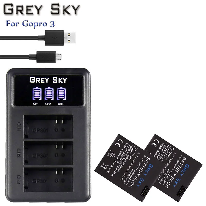 charger and 2battery 4 шт 1600mAh Hero 3 Gopro Hero3 Замена батареи+ светодиодный двойной USB зарядное устройство для GoPro Go pro Hero 3 3+ камеры - Цвет: charger and 2battery
