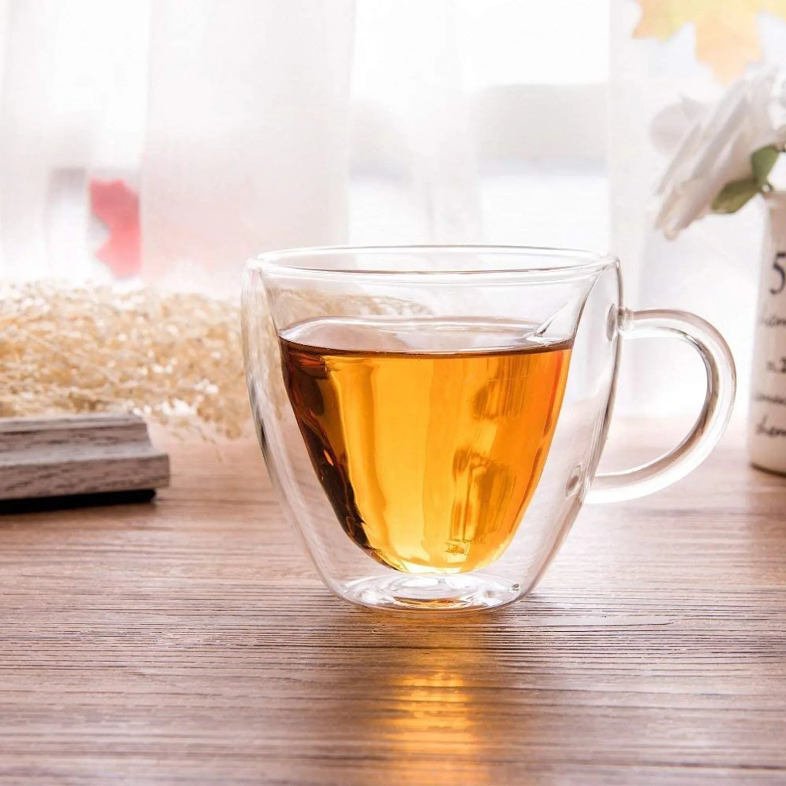 

Kitchen Drinkware Valentines Day Gift 1pc Transparent Glass Milk Cup Double Layers Heart-shaped Coffee Mug Heat Resistant Teacup