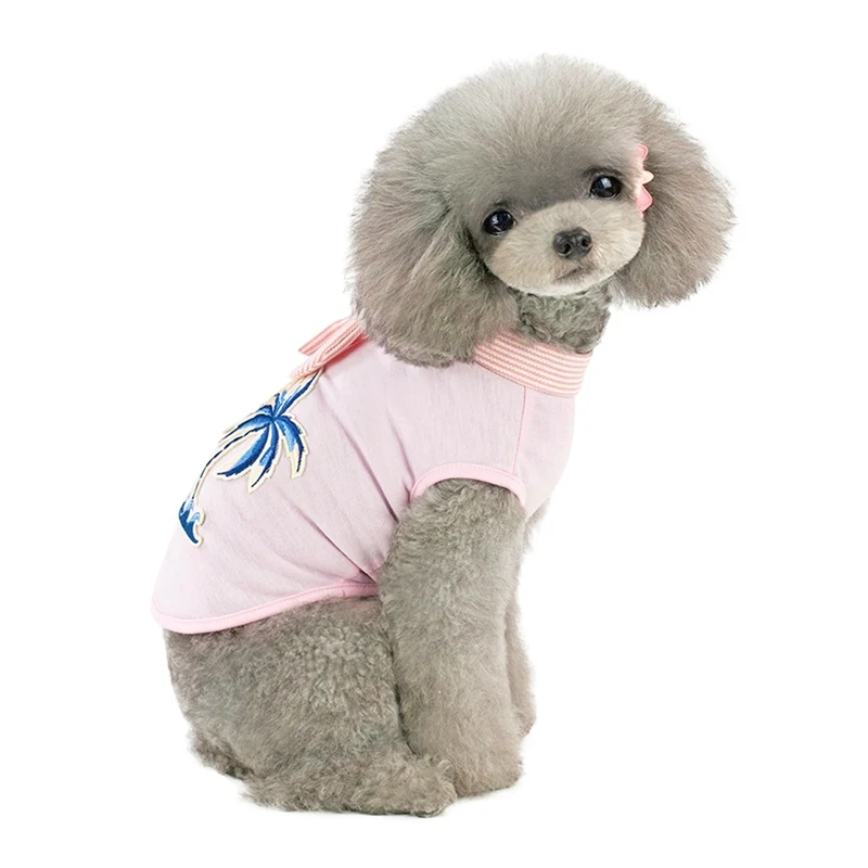 

Pet Spring Summer Coconut Tree Embroidered Vest Small Medium Dogs Short Sleeves T-shirt Summer Fashion Pet Costume