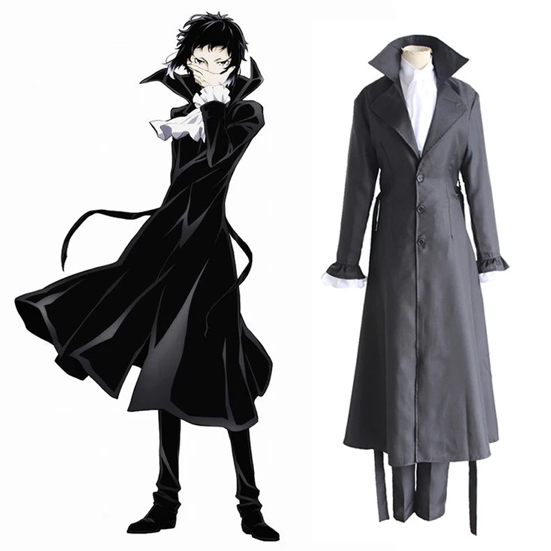 

Bungo Stray Dogs Mafia Akutagawa Ryunosuke Cosplay Costume Anime Uniform Long Coat Trench Jacket Halloween Costume