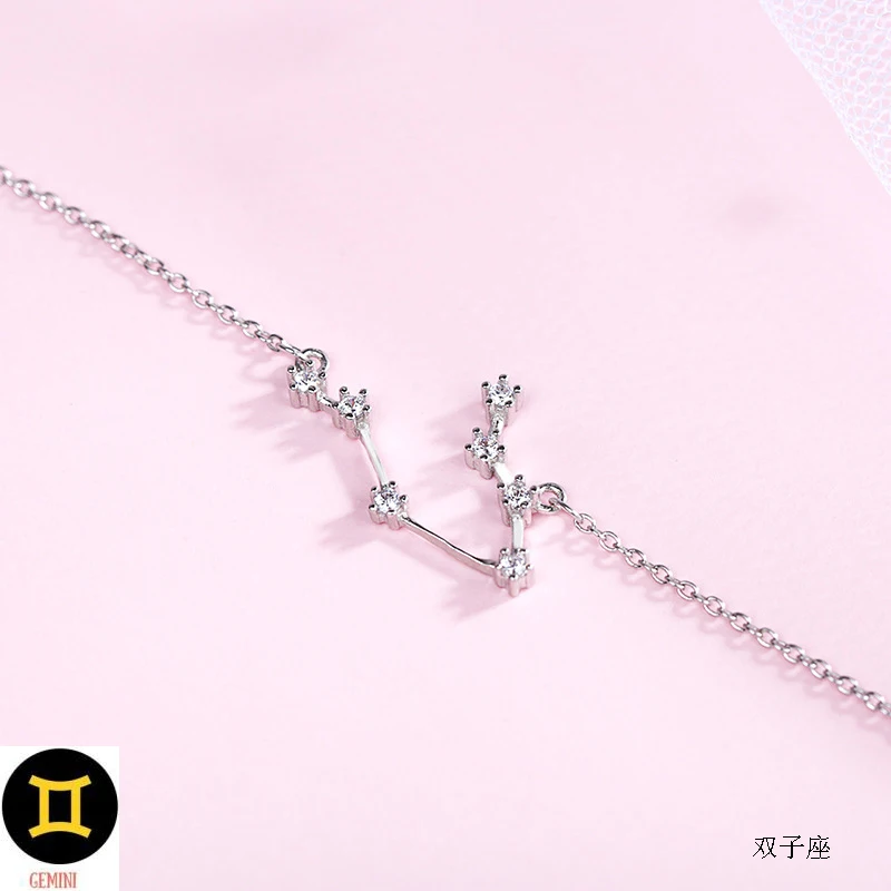 Gemini ElfoPlataSi Real 925 Sterling Silver Crystal Taurus Capricorn Scorpio Twelve Constellation Bracelet Bangle Women Wedding Jewelry - Окраска металла: Gemini