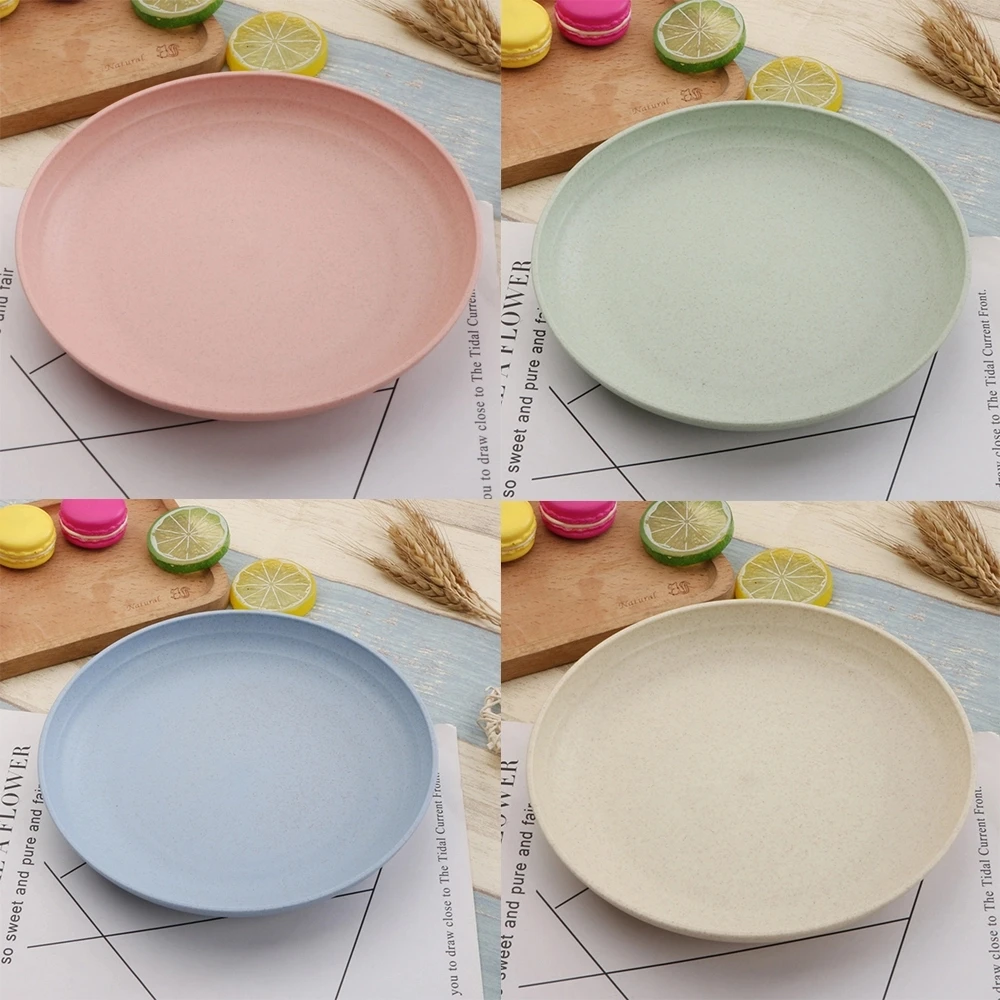 

4pcs/set 25cm Wheat Straw Plates in Various Color Eco-Friendly Simple Dishes Safe Dinnerware