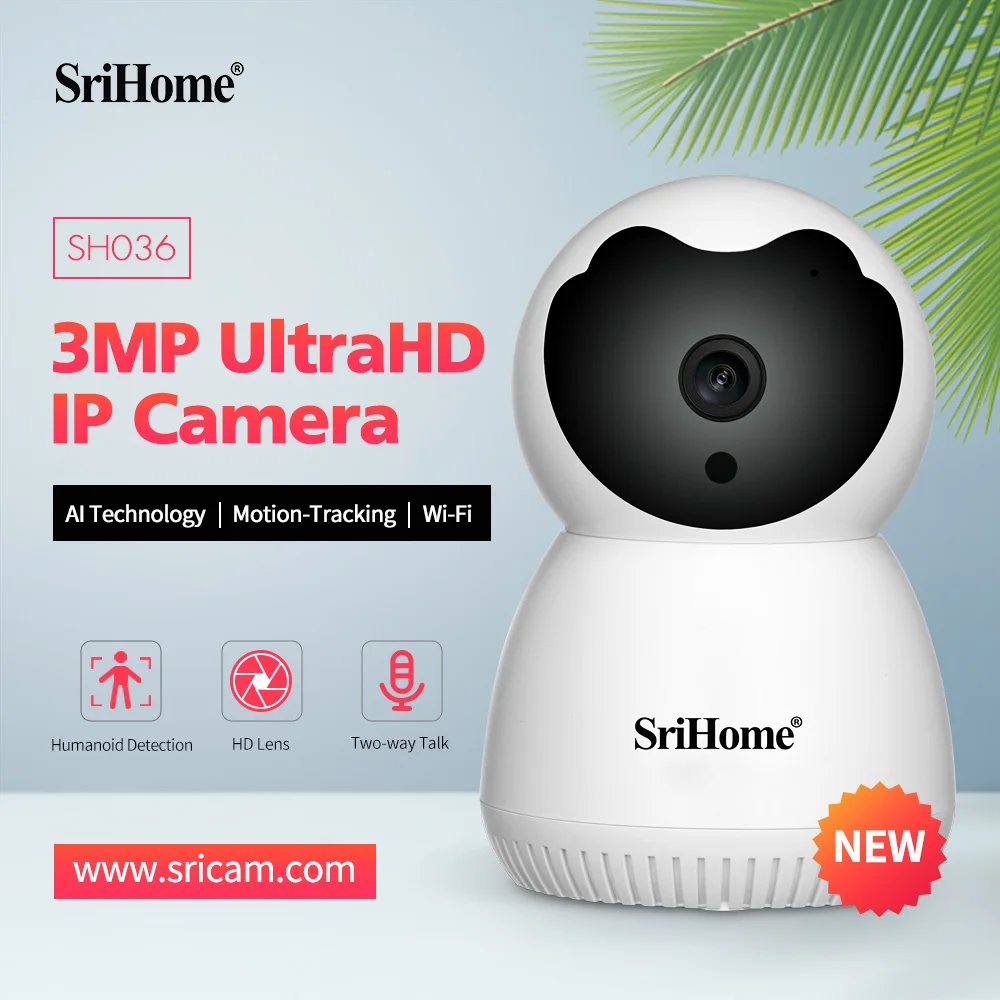 

Srihome SH036 3MP 1296P 3X Wireless PTZ IP Dome Camera IR Night Vision AI Humanoid Detection Intercom Home Security Baby Monitor