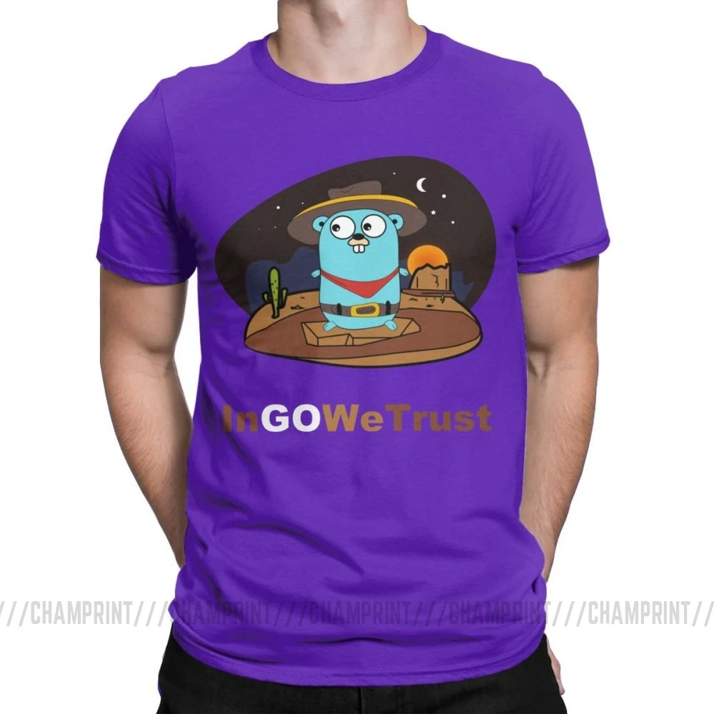 Фиолетовый Golang Мужская футболка Gopher In Go мы доверяем программисту Программирование футболка кодер кодирование одежда разработчик забавная футболка - Цвет: Фиолетовый
