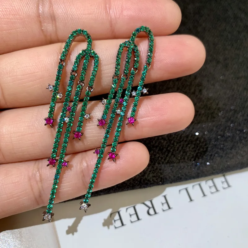 

Серьги-кисточки женские, с зеленым КАКТУСОМ и кубиками циркона