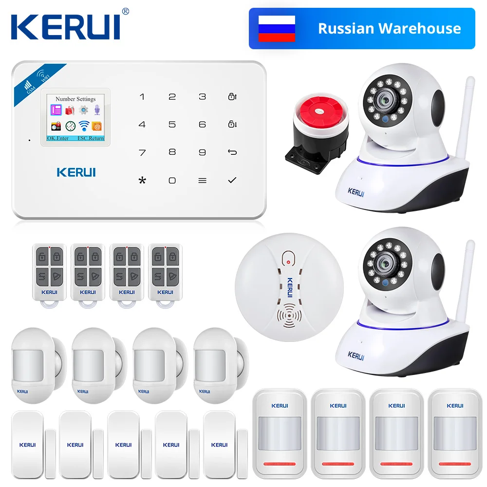 

KERUI W18 WIFI GSM SMS Home Burglar Security Alarm System Curtain Motion Sensor Wireless Solar Siren IP Camera GSM Alarm System
