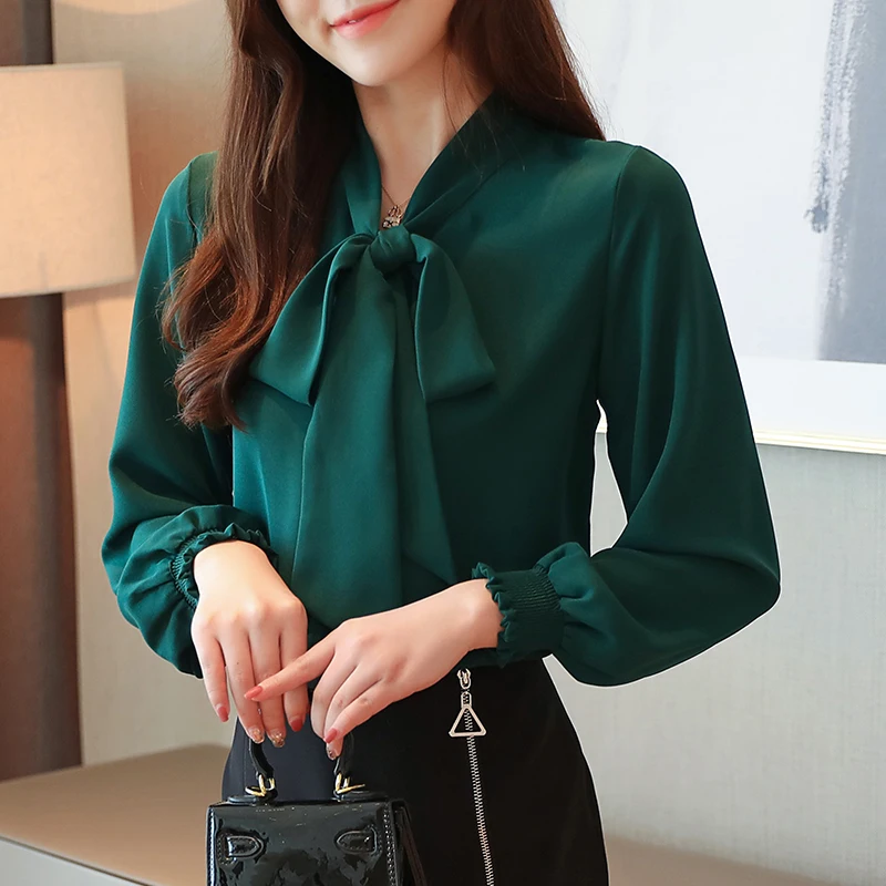 Женская шифоновая рубашка с длинным рукавом-фонариком Свободная в стиле ретро